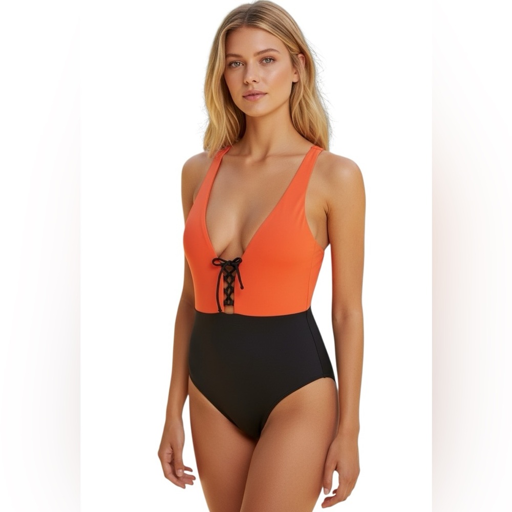 Onia Iona One Piece Swimsuit Colorblock, Black and Red Size Medium & Large NWT